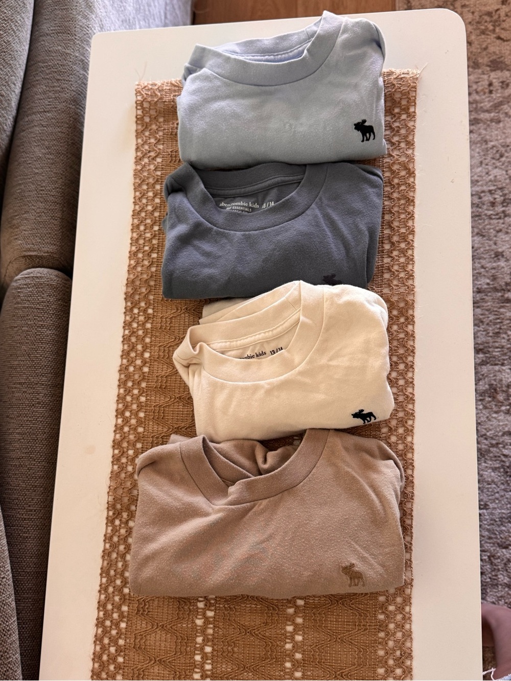 abercrombie kids Four-Pack Crewneck Tees - Light Blue, Slate Blue, Cream, Taupe